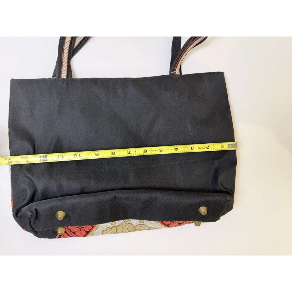 Vintage Silk Tote Bag Purse Japan Black Gold Floral One of a Kind VTG